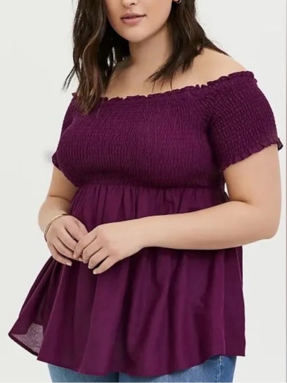 torrid Plum Off-Shoulder Smocked Peplum Top